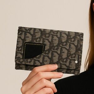 Christian Dior Vintage Oblique Canvas Bifold Wallet with Leather Trim